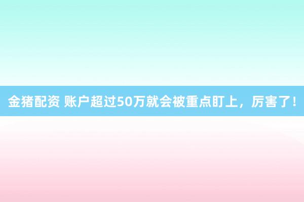 金猪配资 账户超过50万就会被重点盯上，厉害了！