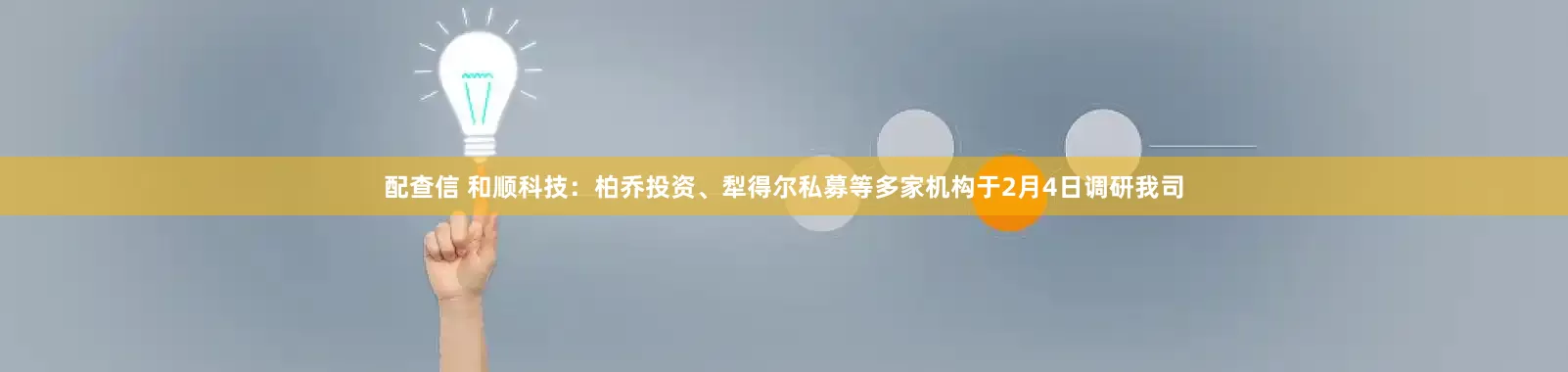 配查信 和顺科技：柏乔投资、犁得尔私募等多家机构于2月4日调研我司